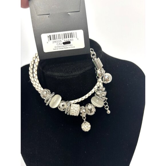 Silver White Charm Bracelet Elegant Design Luxury Jewelry Gift Women NEW - Picture 2 of 7